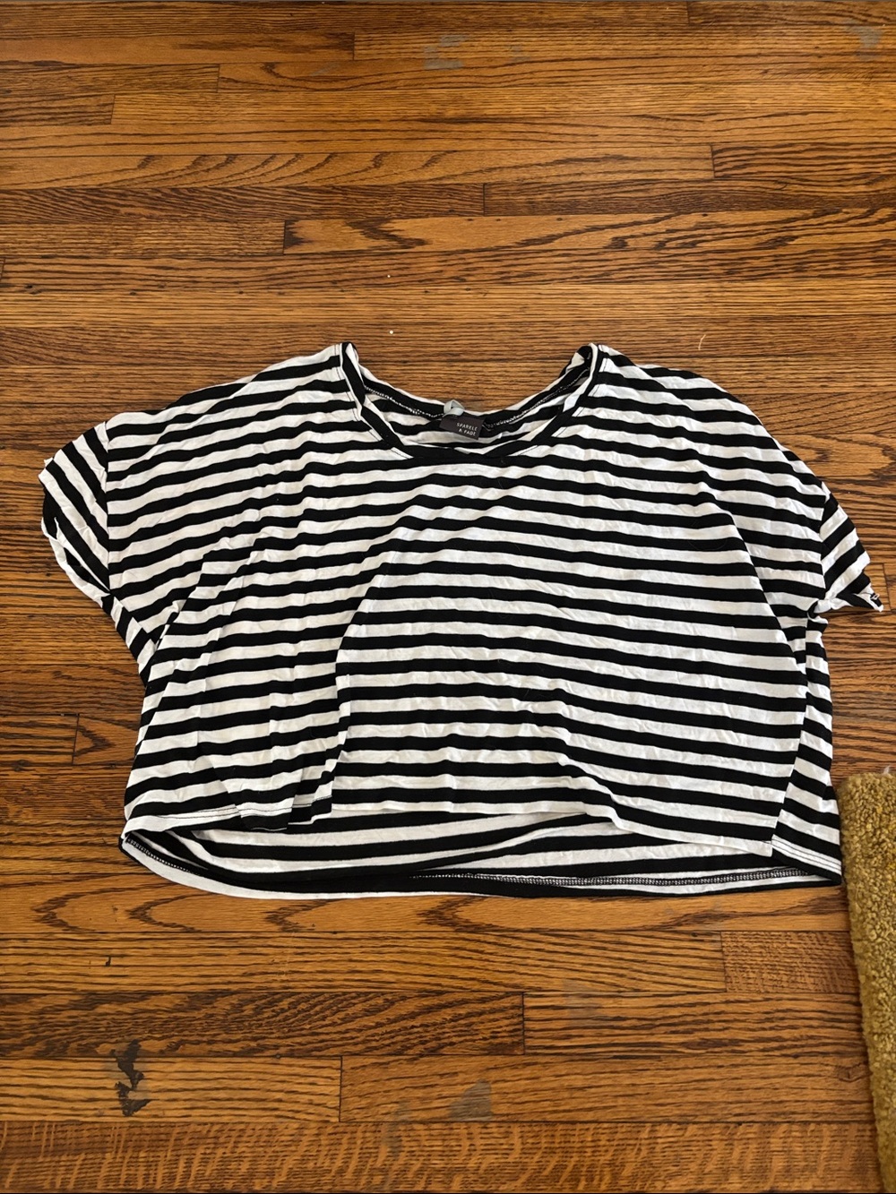 Sparkle & Fade Black and White Striped Cropped Tee